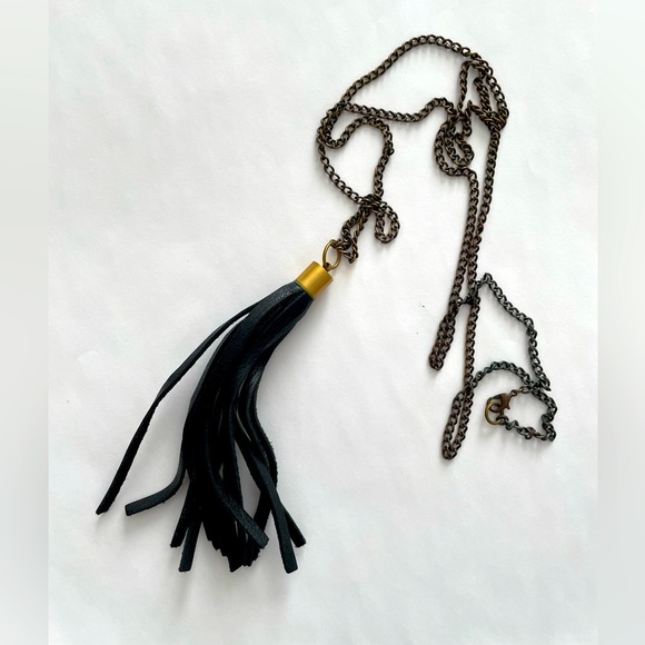 Black Leather Tassel Necklace - Picture 1 of 5
